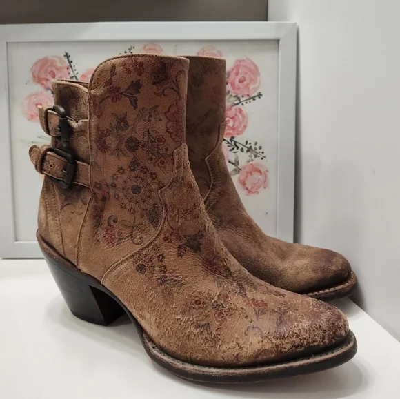 🥰EUC Lucchese Catalina Floral Genuine Leather Distressed Zip Ankle Boots, 7.5 - Picture 6 of 16